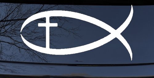 Christian Fish Christian Car or Truck Window Decal Sticker (White)
