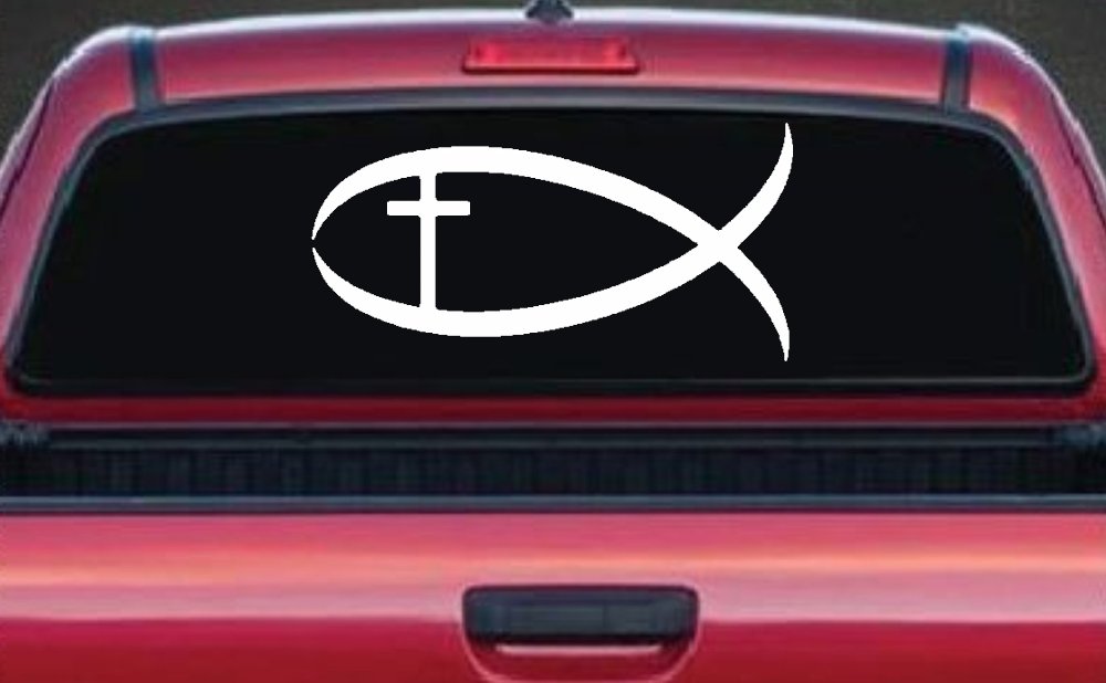Christian Fish Christian Car or Truck Window Decal Sticker (White)