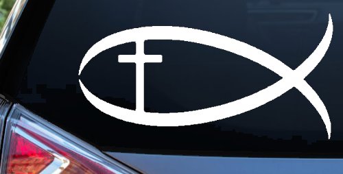 Christian Fish Christian Car or Truck Window Decal Sticker (White)