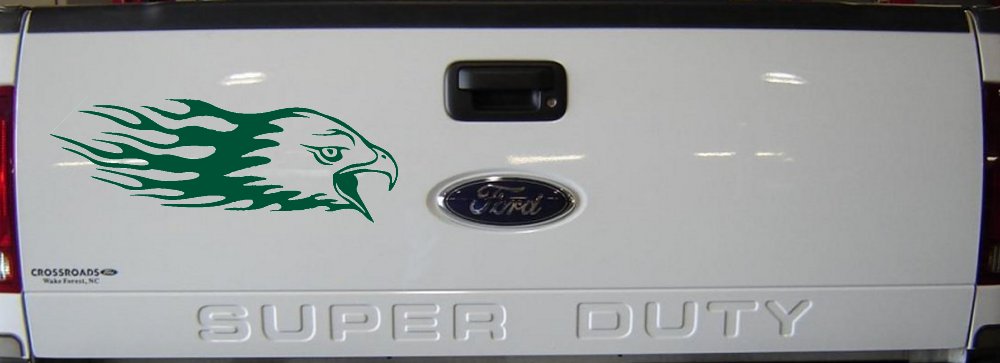 Flaming Eagle Head Military Car or Truck Window Decal Sticker (Dark Green)