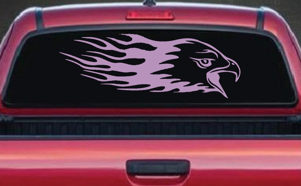 Flaming Eagle Head Military Car or Truck Window Decal Sticker (Lilac)