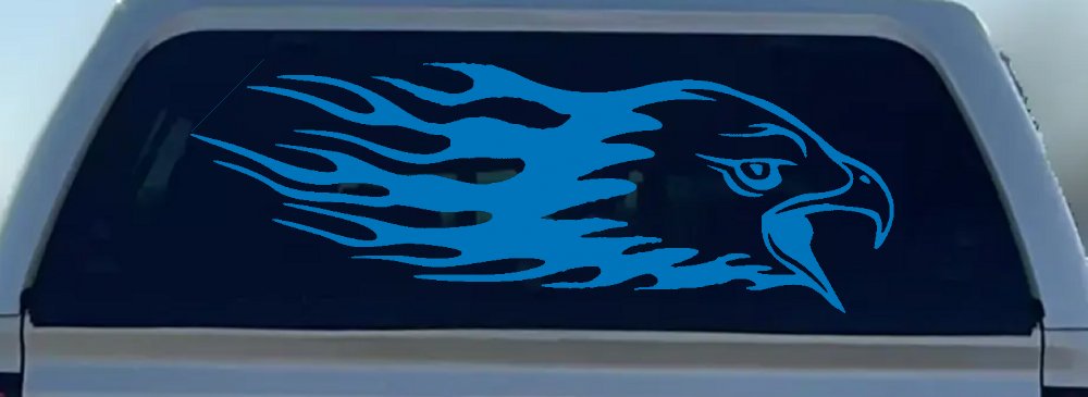 Flaming Eagle Head Military Car or Truck Window Decal Sticker (Sky Blue)