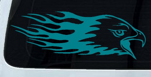 Flaming Eagle Head Military Car or Truck Window Decal Sticker (Turquoise Blue)