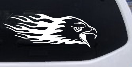 Flaming Eagle Head Military Car or Truck Window Decal Sticker (White)