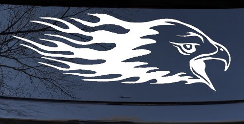 Flaming Eagle Head Military Car or Truck Window Decal Sticker (White)