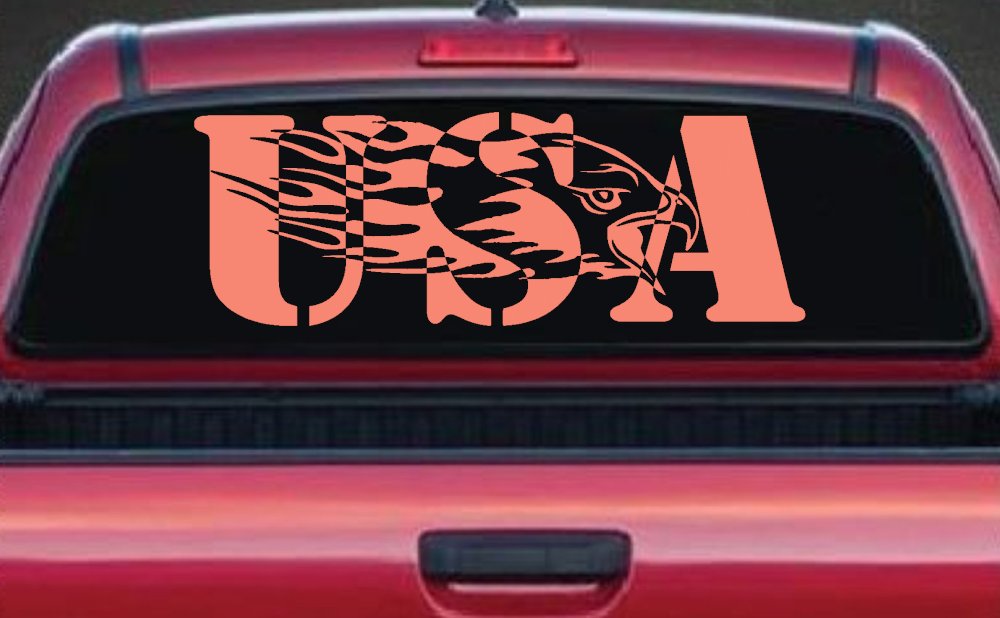 Flaming Eagle Head USA Military Car or Truck Window Decal Sticker (Coral)