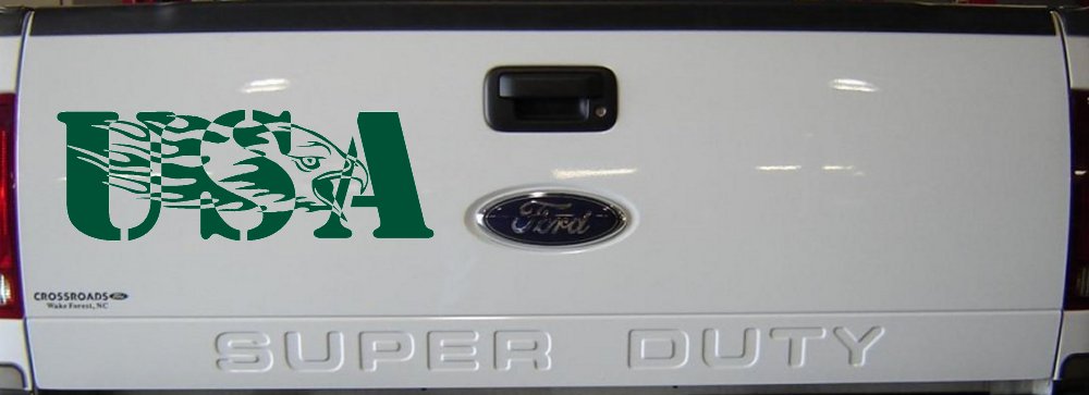 Flaming Eagle Head USA Military Car or Truck Window Decal Sticker (Dark Green)