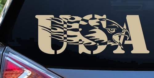 Flaming Eagle Head USA Military Car or Truck Window Decal Sticker (Desert Sand)