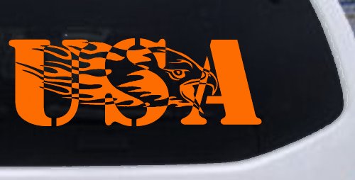 Flaming Eagle Head USA Military Car or Truck Window Decal Sticker (Orange)