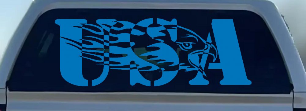 Flaming Eagle Head USA Military Car or Truck Window Decal Sticker (Sky Blue)