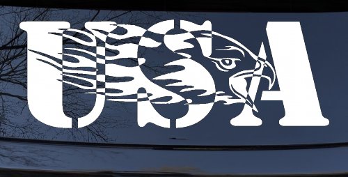 Flaming Eagle Head USA Military Car or Truck Window Decal Sticker (White)