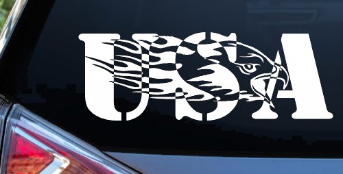 Flaming Eagle USA Military Decal - Car & Truck Window Vinyl Sticker (White)