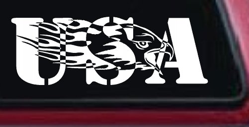 Flaming Eagle Head USA Military Car or Truck Window Decal Sticker (White)