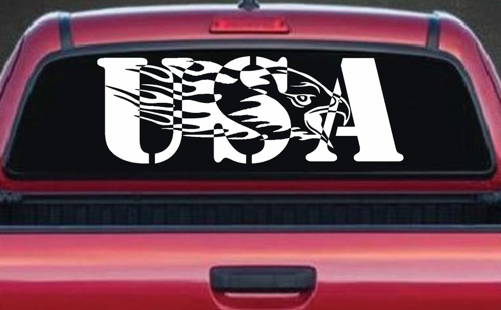 Flaming Eagle Head USA Military Car or Truck Window Decal Sticker (White)