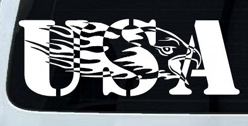 Flaming Eagle Head USA Military Car or Truck Window Decal Sticker (White)