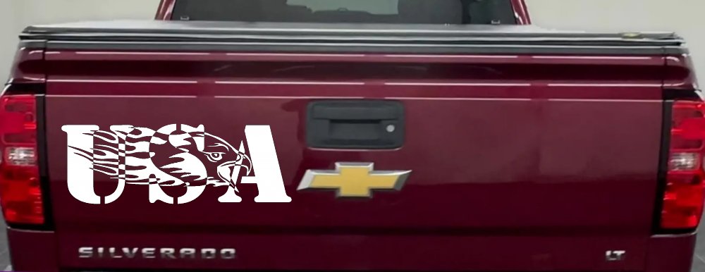 Flaming Eagle Head USA Military Car or Truck Window Decal Sticker (White)