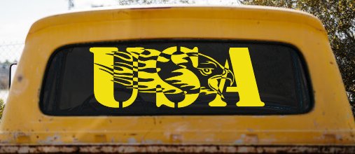 Flaming Eagle Head USA Military Car or Truck Window Decal Sticker (Yellow)