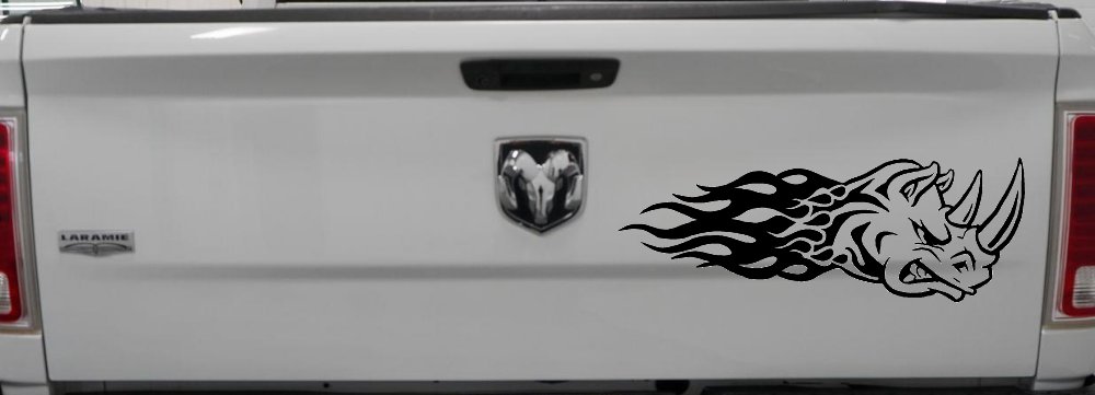 Flaming Rhino Head Car or Truck Window Decal Sticker (Black)