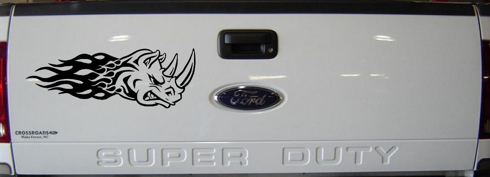 Flaming Rhino Head Car or Truck Window Decal Sticker