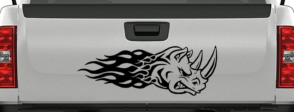Flaming Rhino Head Car or Truck Window Decal Sticker