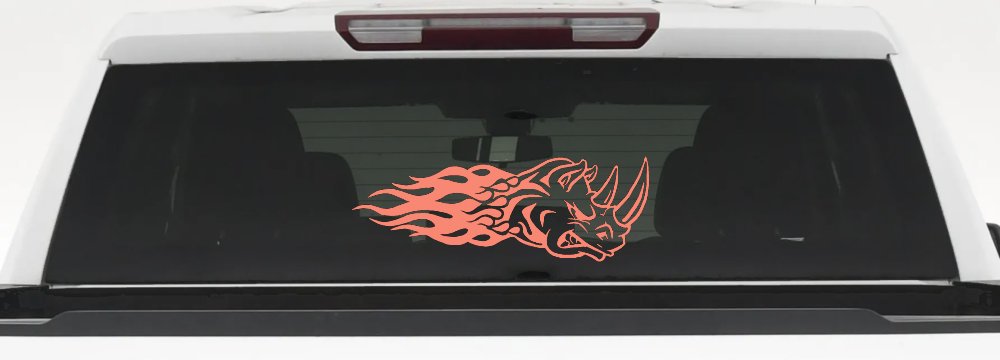 Flaming Rhino Head Car or Truck Window Decal Sticker