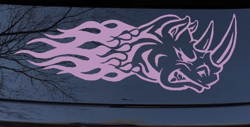 Flaming Rhino Head Car or Truck Window Decal Sticker (Lilac)