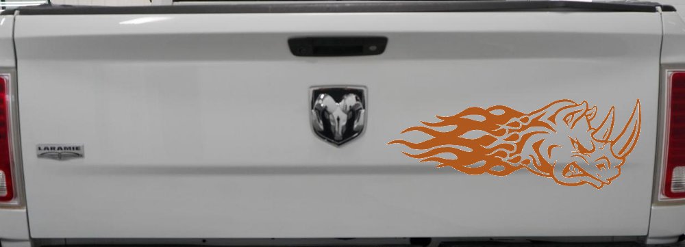 Flaming Rhino Head Car or Truck Window Decal Sticker (Nut Brown)