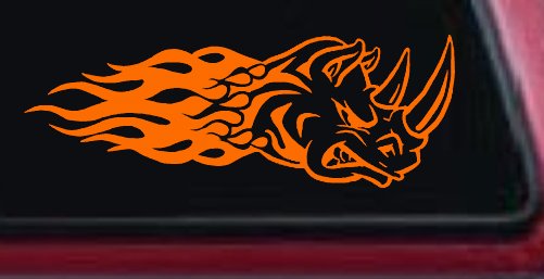 Flaming Rhino Head Decal for Car Truck Window Vinyl Sticker (Orange)