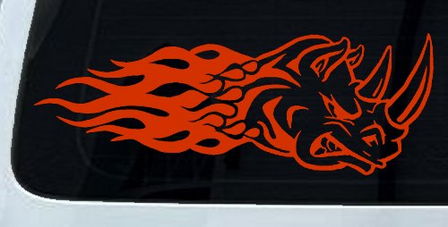 Flaming Rhino Head Car or Truck Window Decal Sticker