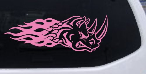 Flaming Rhino Head Car or Truck Window Decal Sticker (Pink)