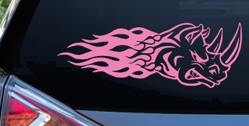 Flaming Rhino Head Car or Truck Window Decal Sticker
