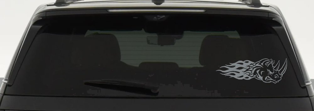 Flaming Rhino Head Car or Truck Window Decal Sticker