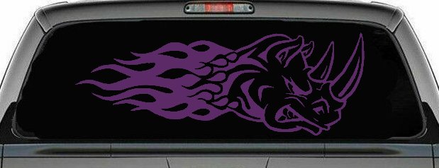 Flaming Rhino Head Car or Truck Window Decal Sticker (Violet)