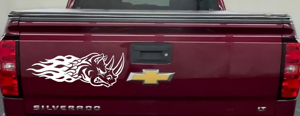 Flaming Rhino Head Car or Truck Window Decal Sticker