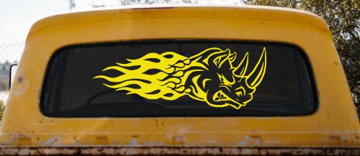 Flaming Rhino Head Car or Truck Window Decal Sticker