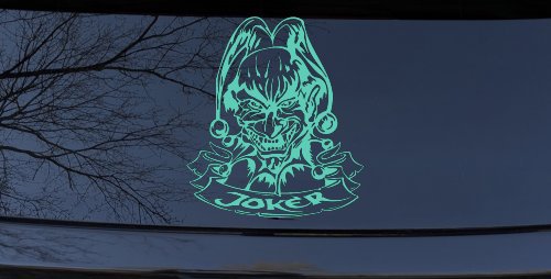 Mean Joker with Banner Biker Car or Truck Window Decal Sticker (Mint)