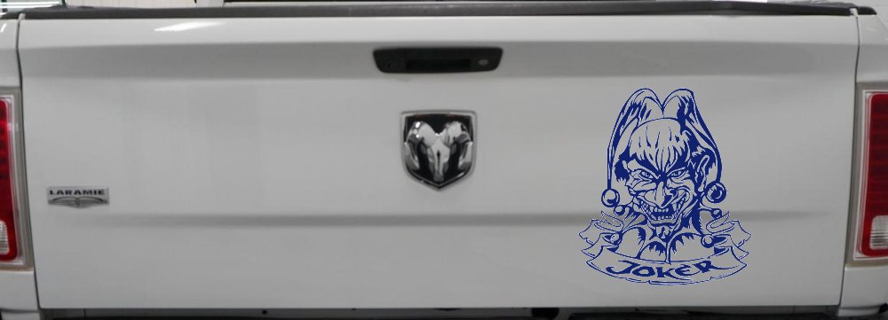 Mean Joker with Banner Biker Car or Truck Window Decal Sticker (Navy)