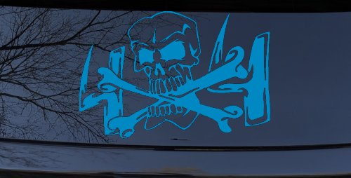 Skull and Cross Bones 4X4 Off Road Car or Truck Window Decal Sticker (Blue)