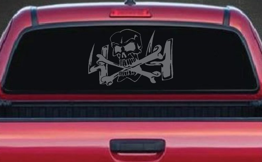 Skull Cross Bones 4X4 Off Road Decal Truck Car Window Sticker (Silver)