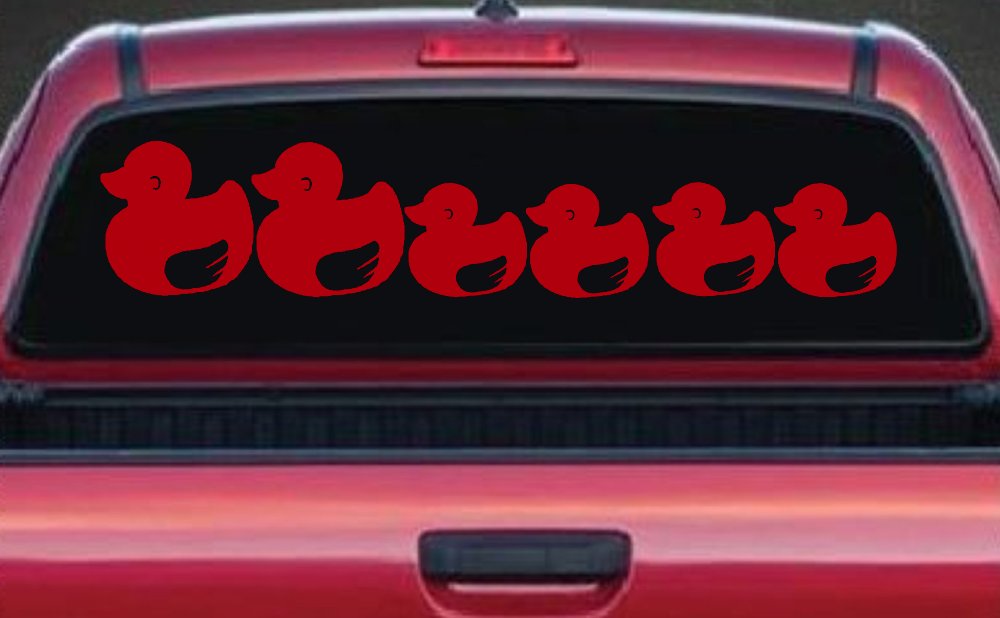 4 Children Rubber Ducky Family Car or Truck Window Decal Sticker (Red)