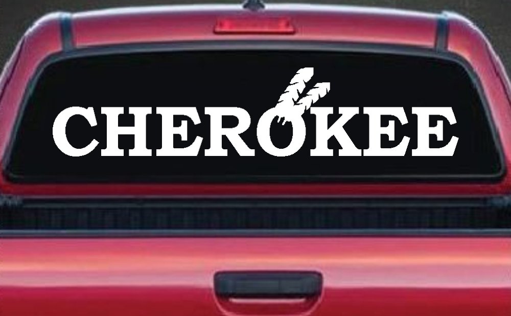 Cherokee Native American Indian Text Car or Truck Window Decal Sticker (White)