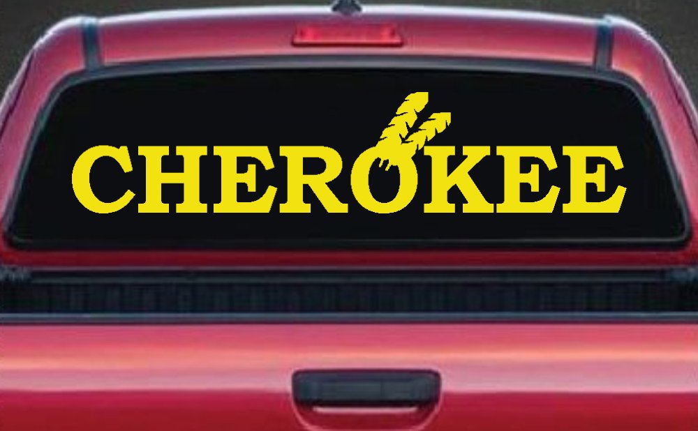 Cherokee Native American Indian Text Car or Truck Window Decal Sticker (Yellow)