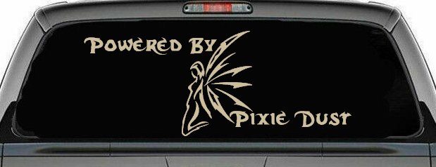 Powered By Pixie Dust Car or Truck Window Decal Sticker (Desert Sand)