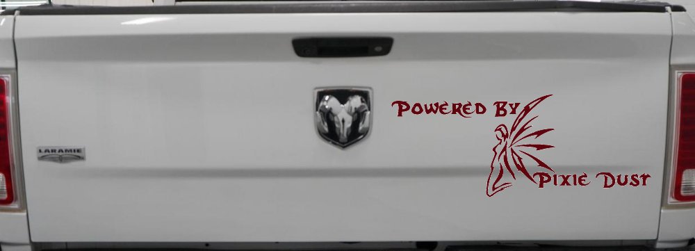 Powered By Pixie Dust Car or Truck Window Decal Sticker (Purple Red)