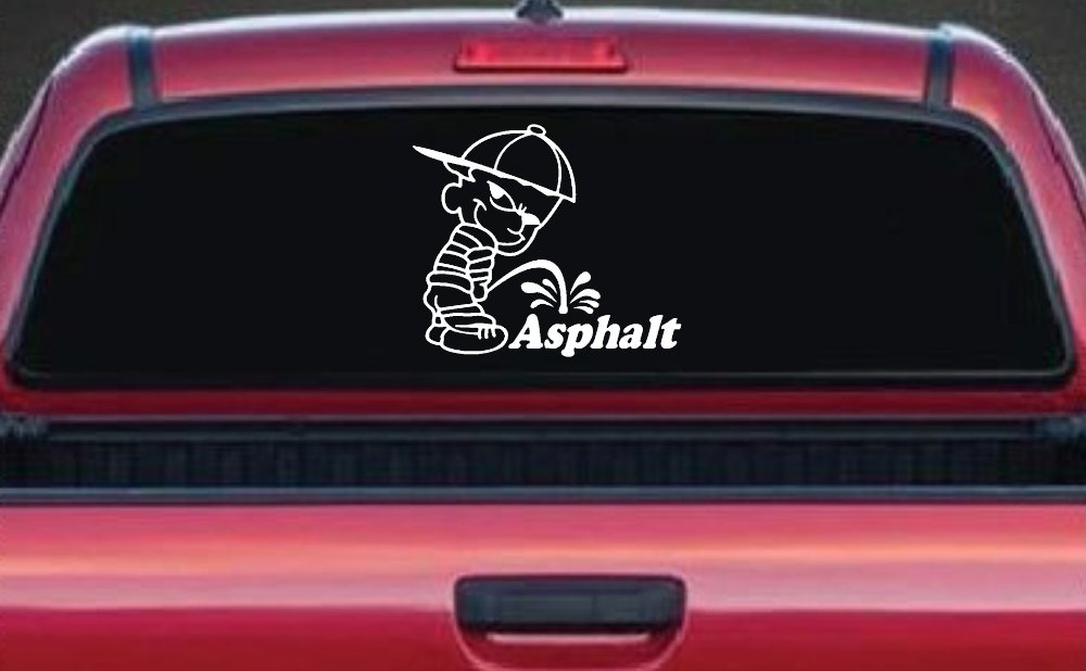 Pee On Asphalt Off Road Car or Truck Window Decal Sticker (White)