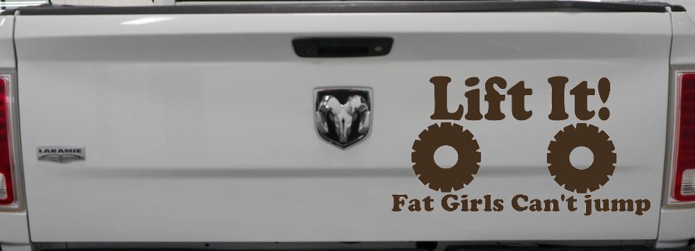 Lift It Fat Girls Can't Jump Funny Off Road Car or Truck Window Decal Sticker (Brown)