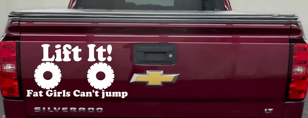 Lift It Fat Girls Can't Jump Funny Off Road Car or Truck Window Decal Sticker (White)