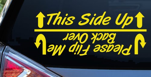 This Side Up Please Flip Me Back Over Funny Off Road Car or Truck Window Decal Sticker (Yellow)