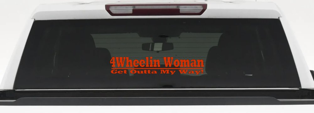 4 Wheelin Woman Off Road Car or Truck Window Decal Sticker (Orange Red)