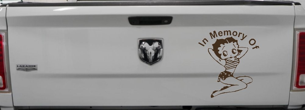In Memory Of Betty Boop Biker Car or Truck Window Decal Sticker (Brown)